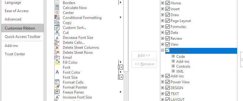 Having a form control such as a group box is done using the Developer tab.
